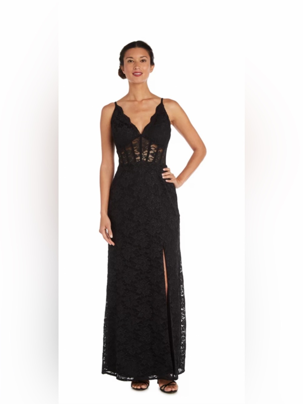 Morgan & Co. Black Lace Maxi Slip Dress